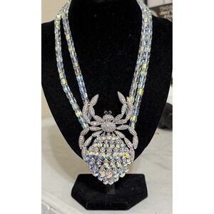 Eye‎ Candy Large Crystal Spider Pendant Necklace AB Beads Rhinestone 21"